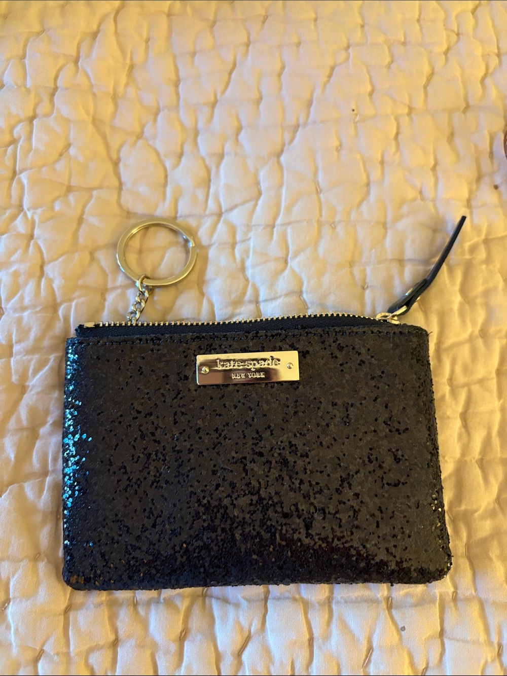 kate spade black sequin key pouch with gold-tone key ring